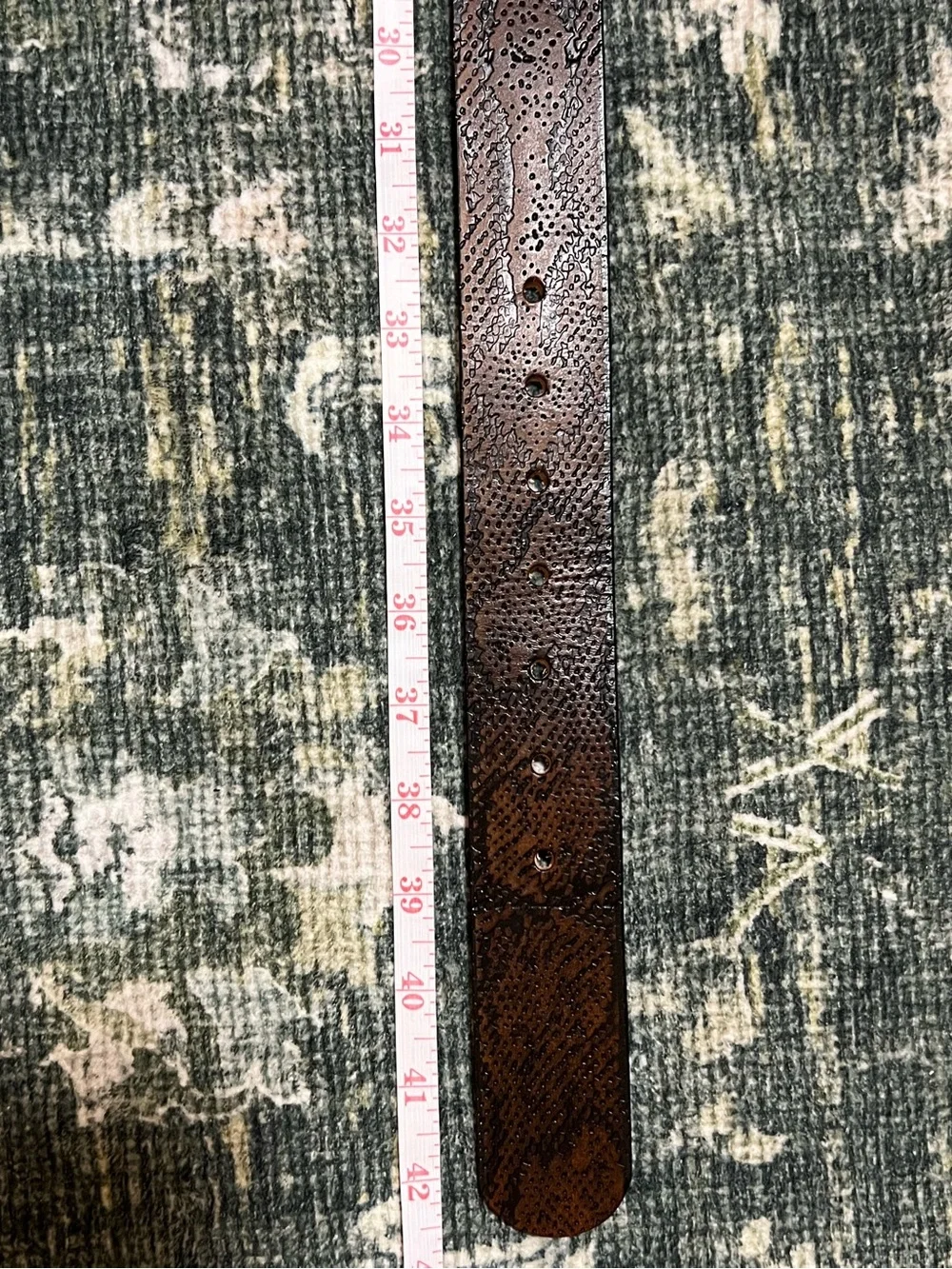 Vintage Leather Snakeskin Print Belt Distressed Pewter Buckle Size 32 Brown